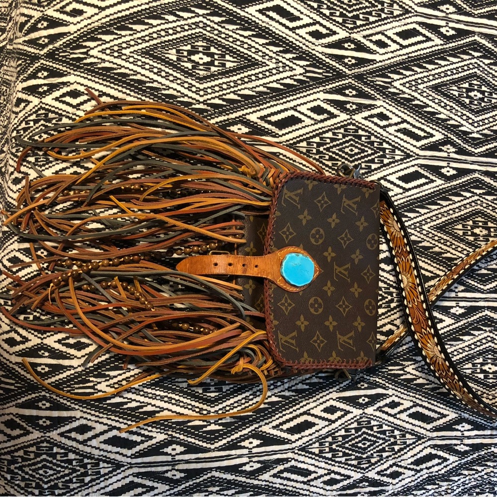 Louis Vuitton Brown Monogram Fringe Crossbody with Turquoise Accent